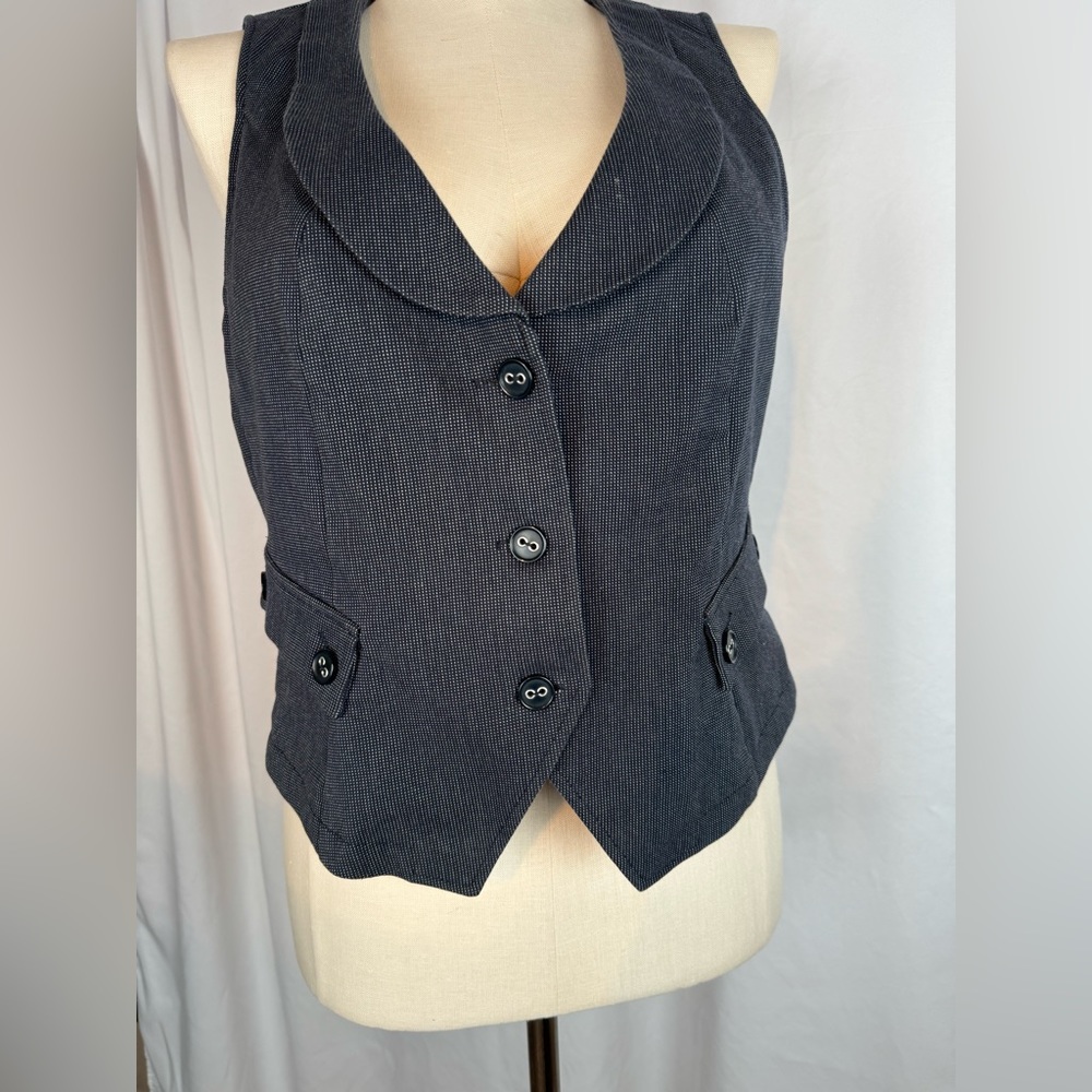 Christopher & Banks vest, size XL, Dark Blue with thin white line details.